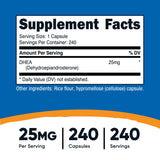 Nutricost DHEA 25mg Capsules side view showing label