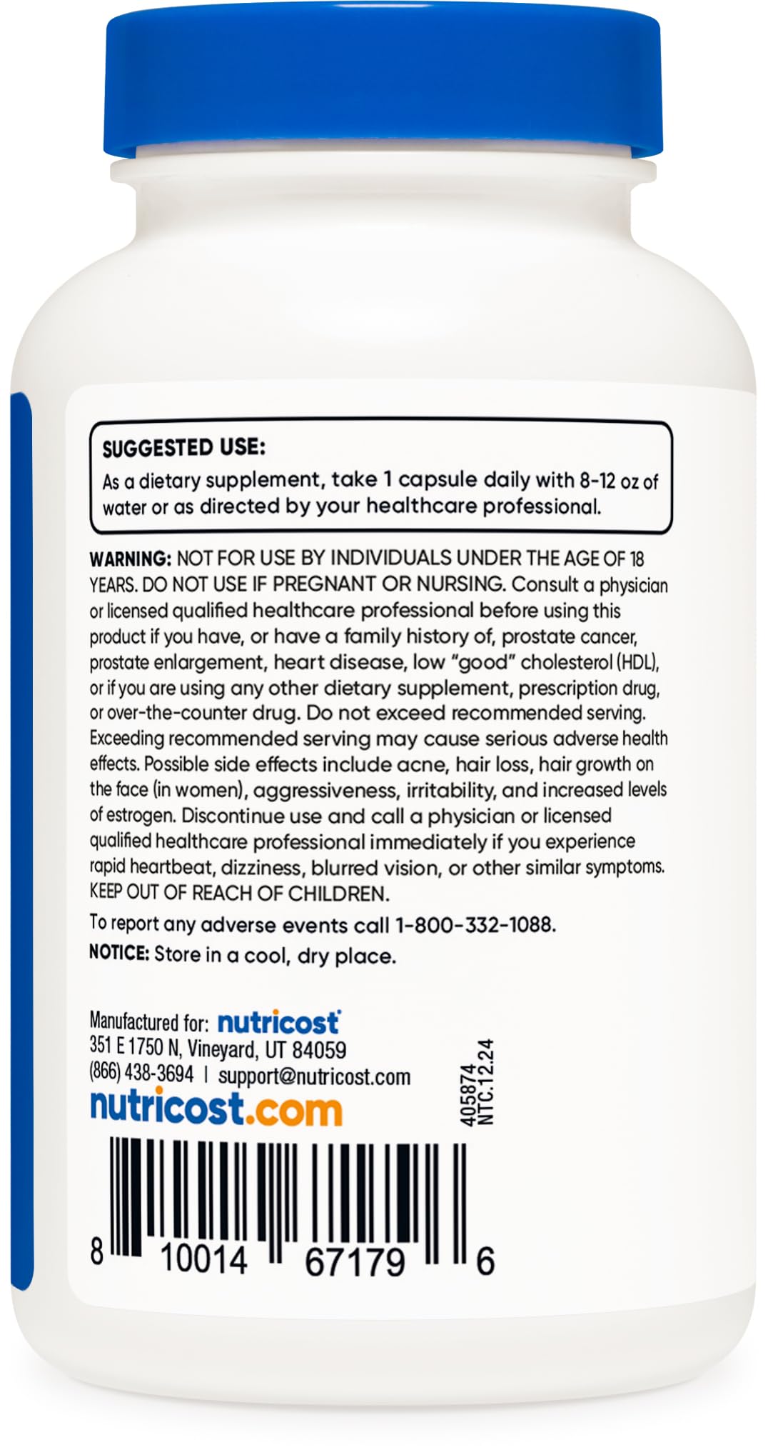 Nutricost DHEA 25mg Capsules with a hand holding the bottle