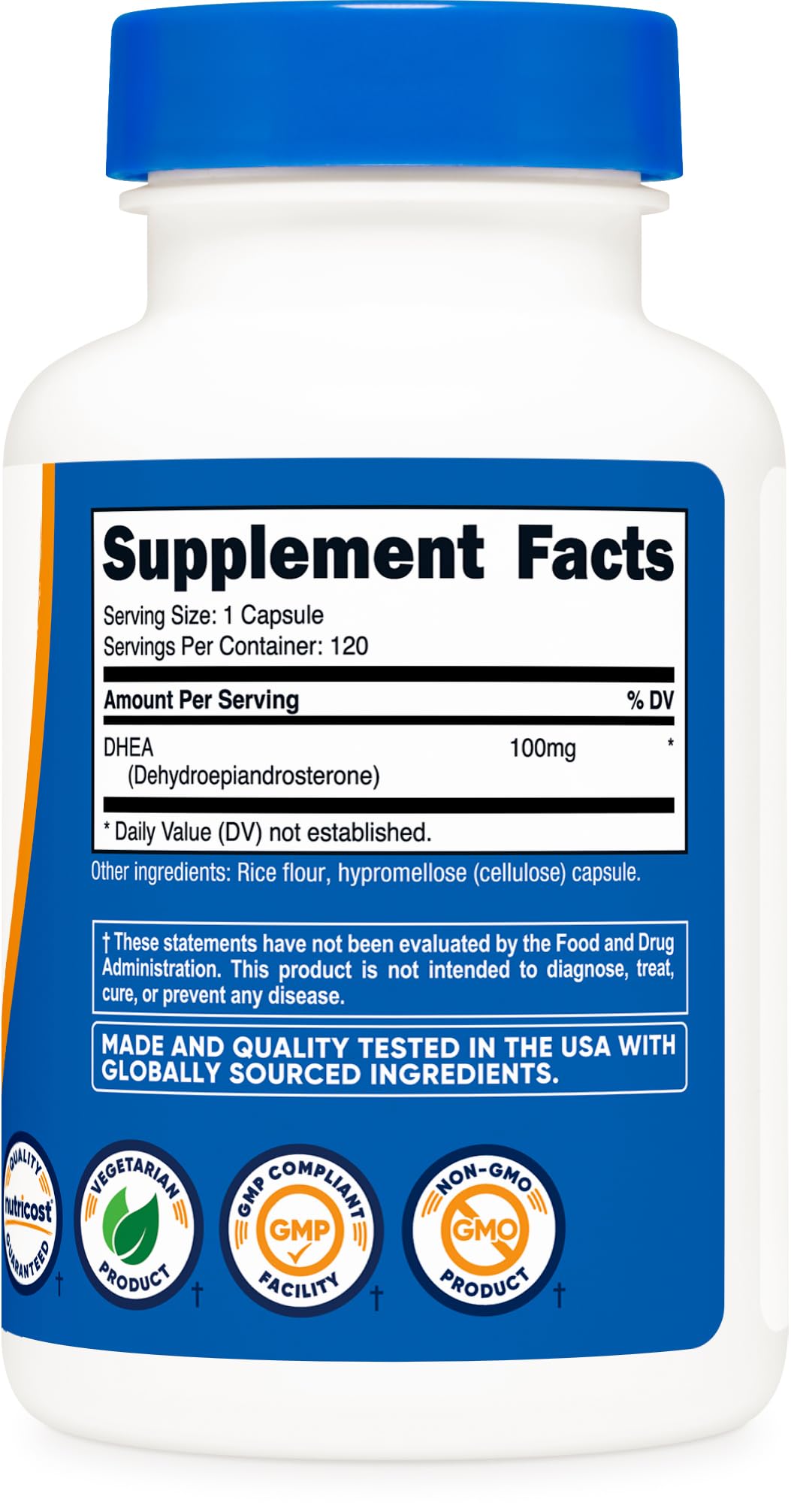 Nutricost DHEA Capsules 100mg capsules on a wooden table