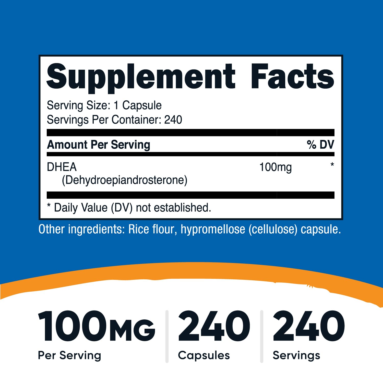 Nutricost DHEA Capsules 100mg side view showing capsule count