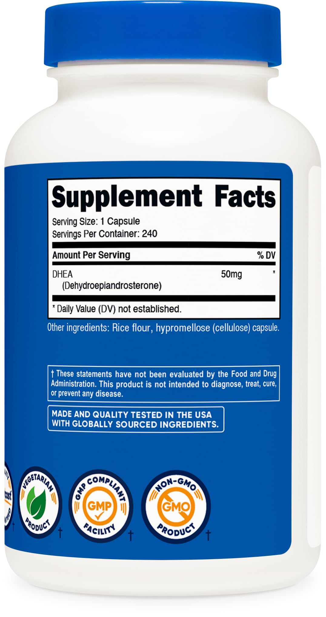 Nutricost DHEA Capsules 50mg with ingredients list