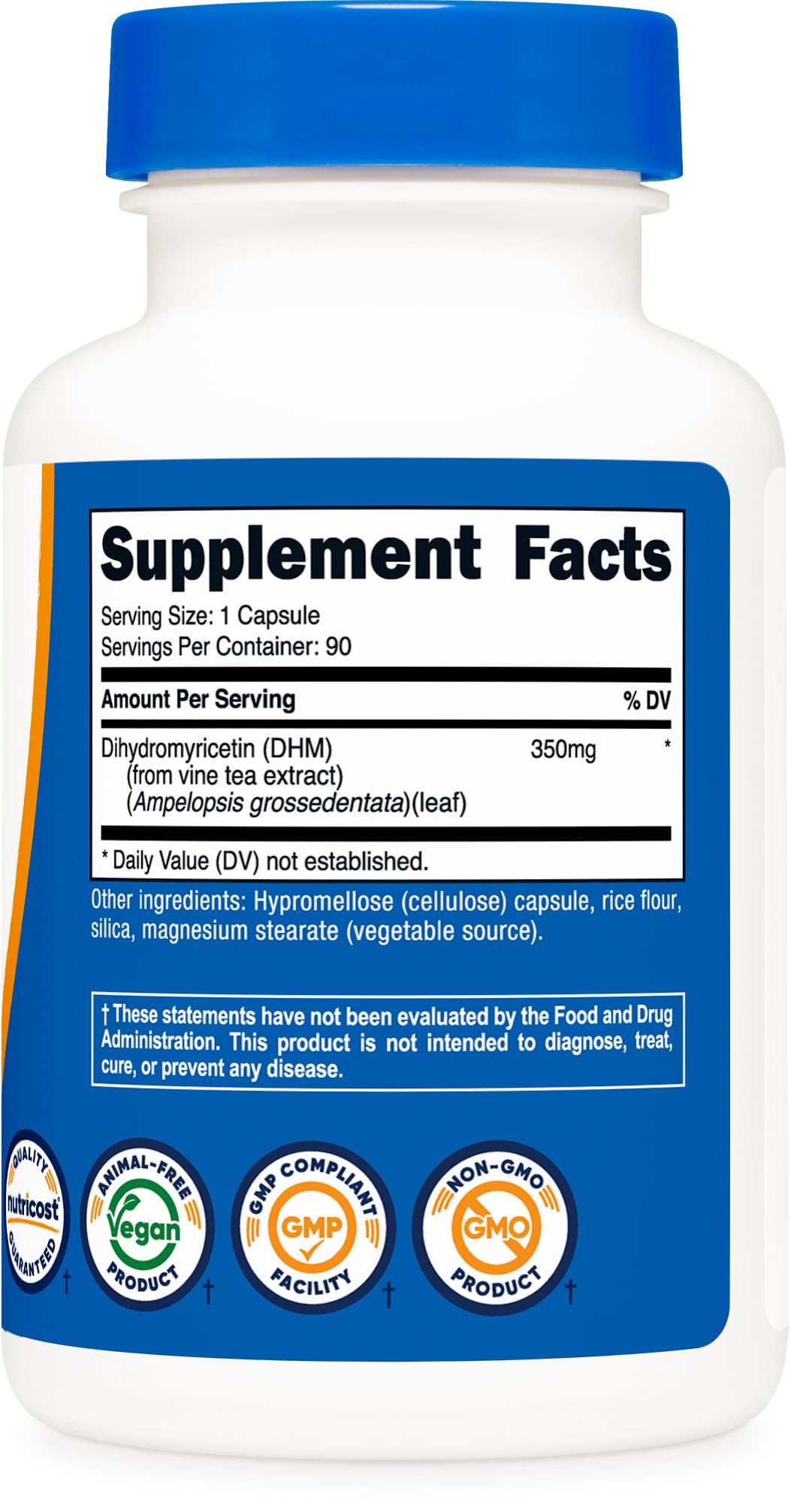 Nutricost Dihydromyricetin capsules on a wooden table