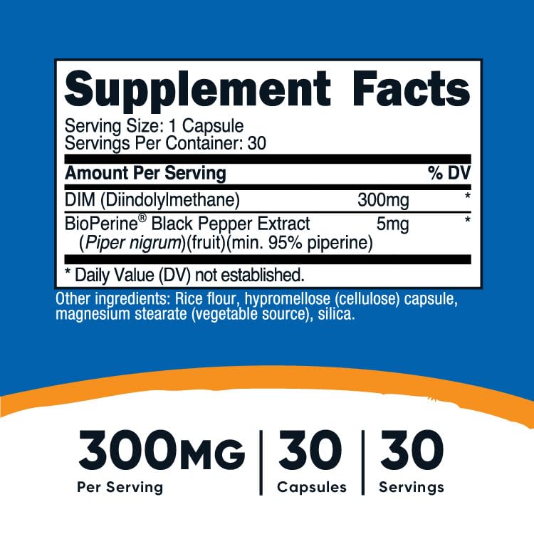 Nutricost DIM capsules close-up showing easy-to-swallow design