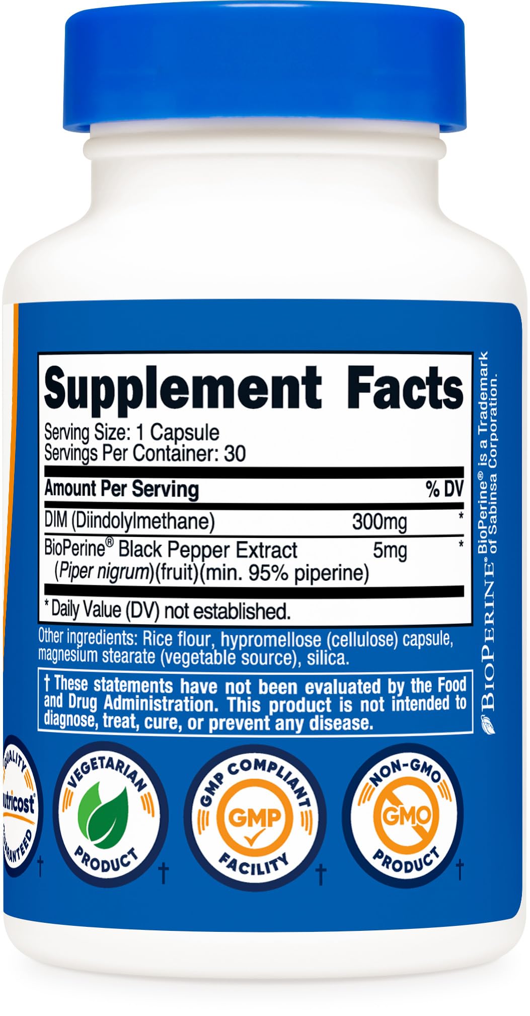 Nutricost DIM capsules on a surface with a measuring spoon