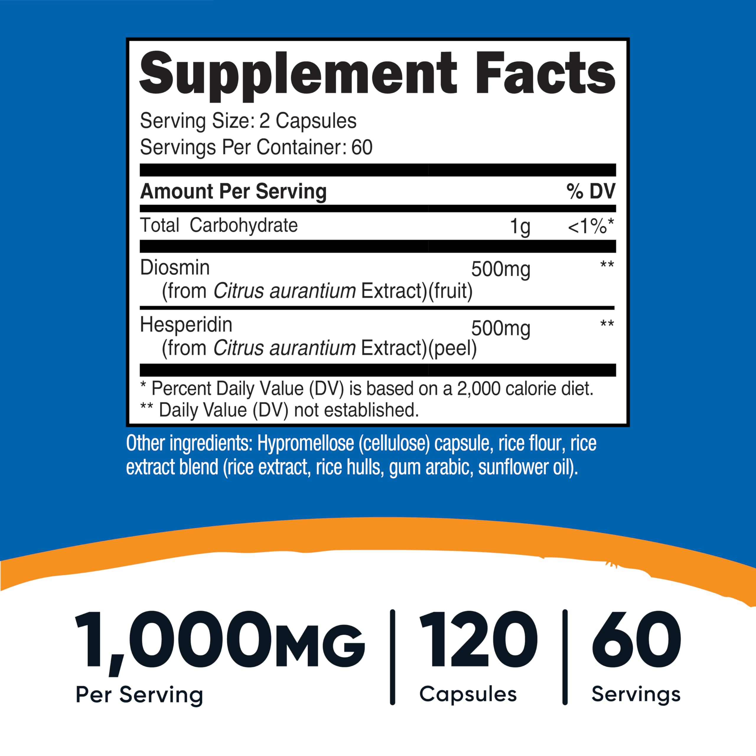 Nutricost Diosmin with Hesperidin 120 capsules bottle side view