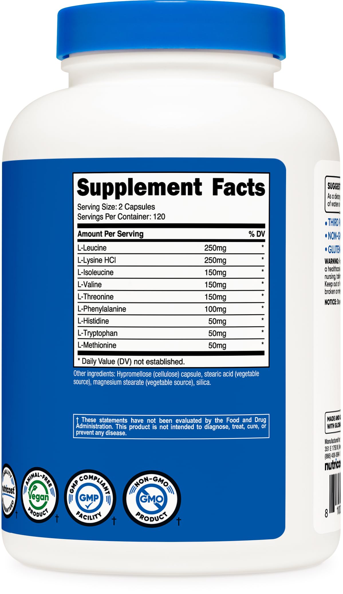 Nutricost EAA Capsules 1200mg bottle with capsules spilled