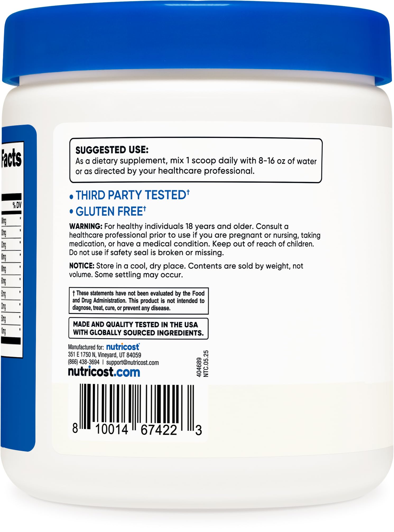 Nutricost EAA Powder ingredients list on packaging