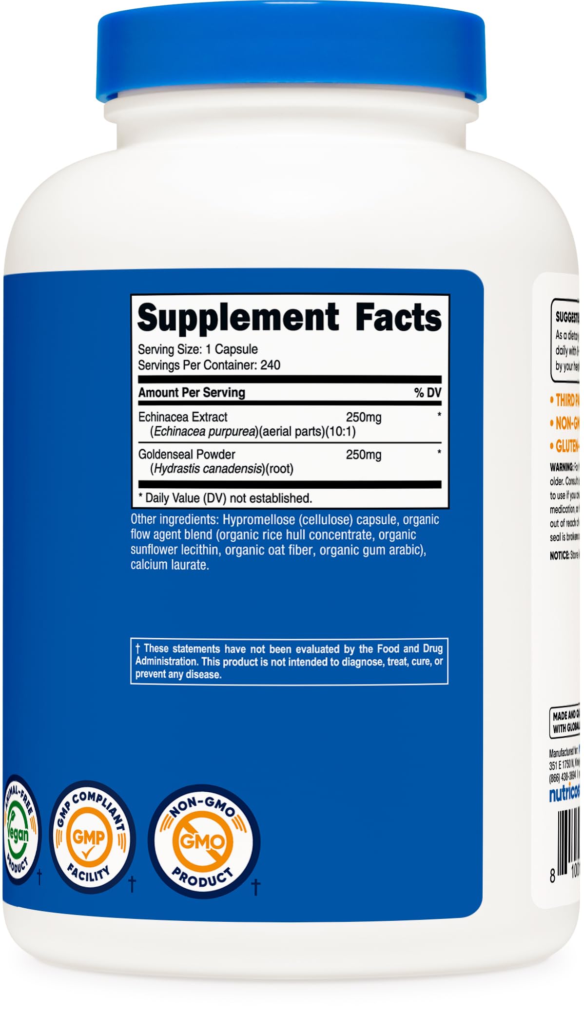 Nutricost Echinacea and Goldenseal Root Supplement bottle back view