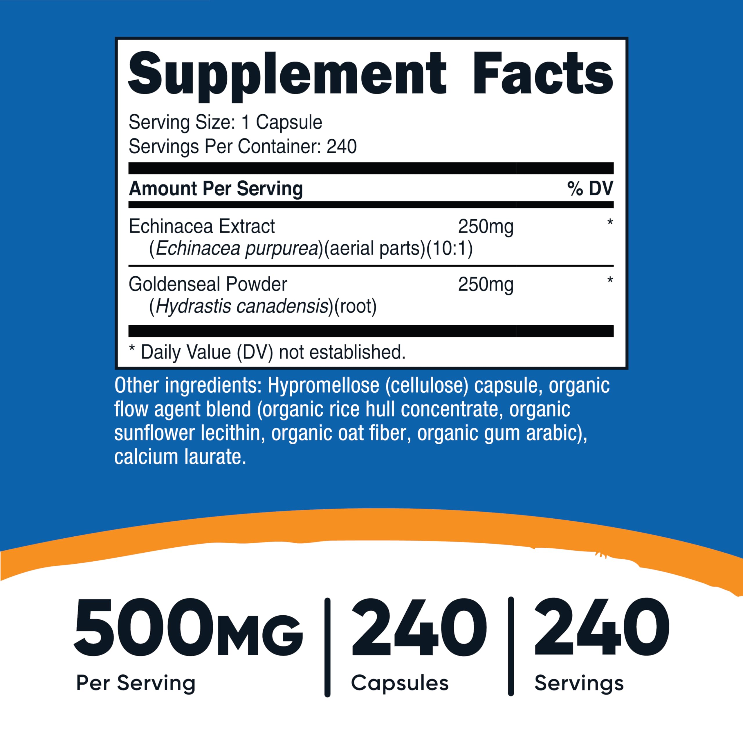 Nutricost Echinacea and Goldenseal Root Supplement capsules close-up