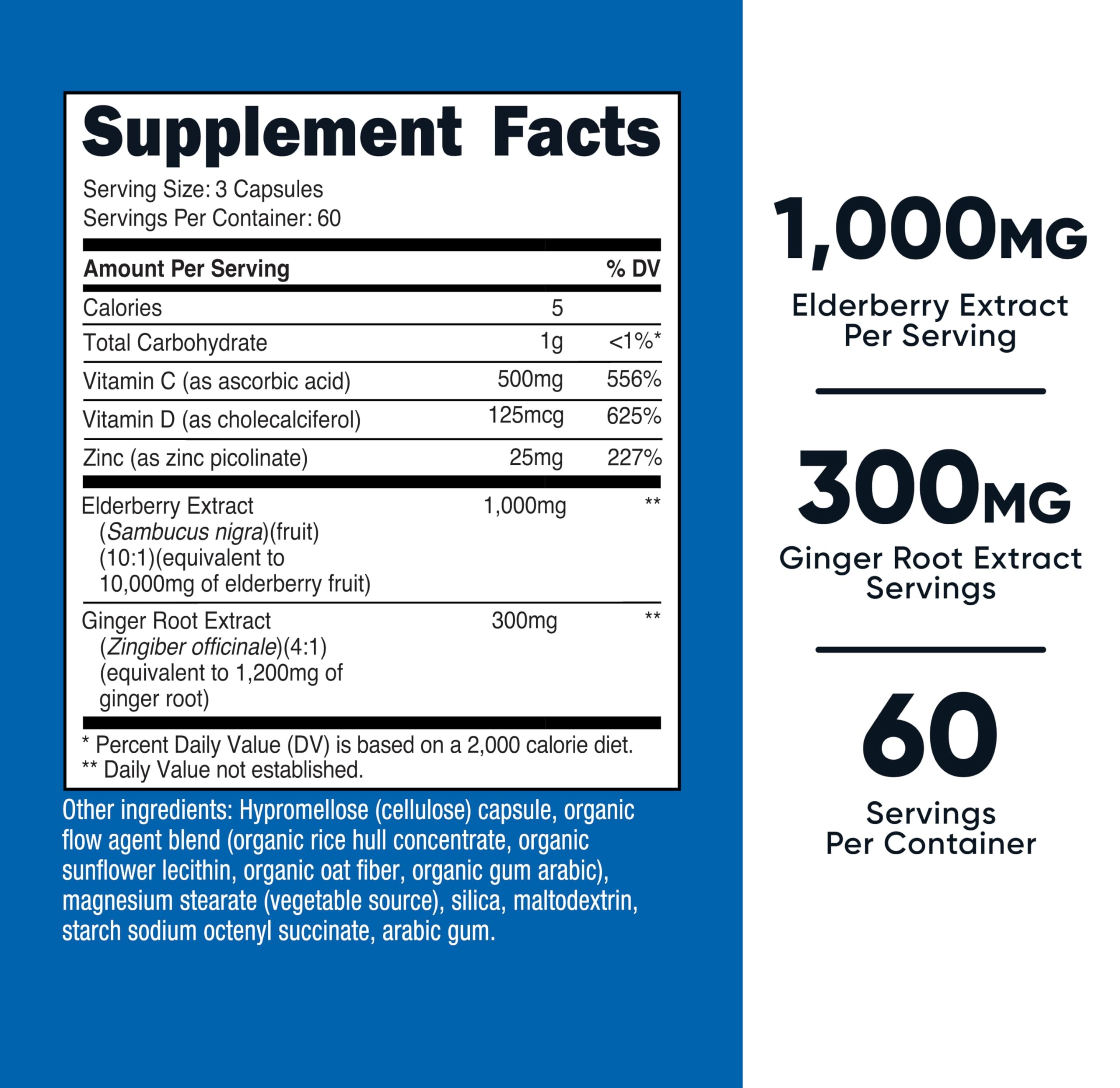 Nutricost Elderberry Extract 1000mg 180 Capsules side view