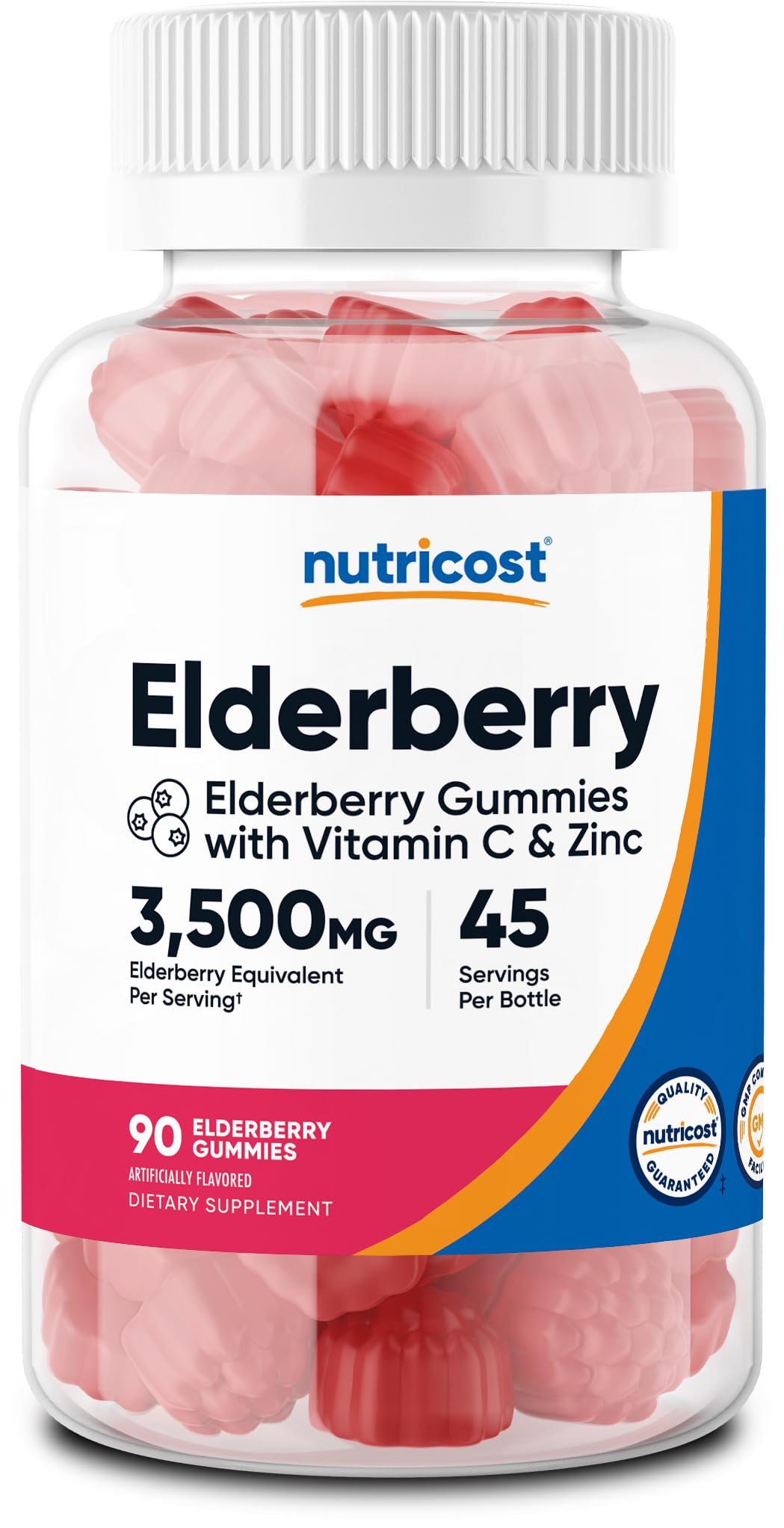 Nutricost Elderberry Gummies bottle front view with 90 gummies