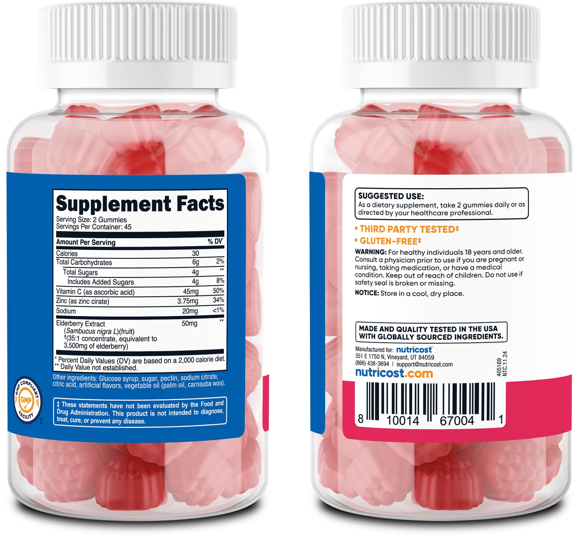Nutricost Elderberry Gummies ingredients list on packaging