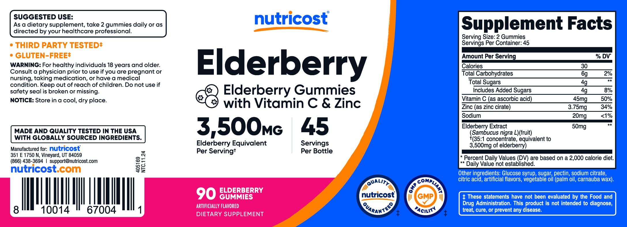 Nutricost Elderberry Gummies with fresh elderberries and Vitamin C