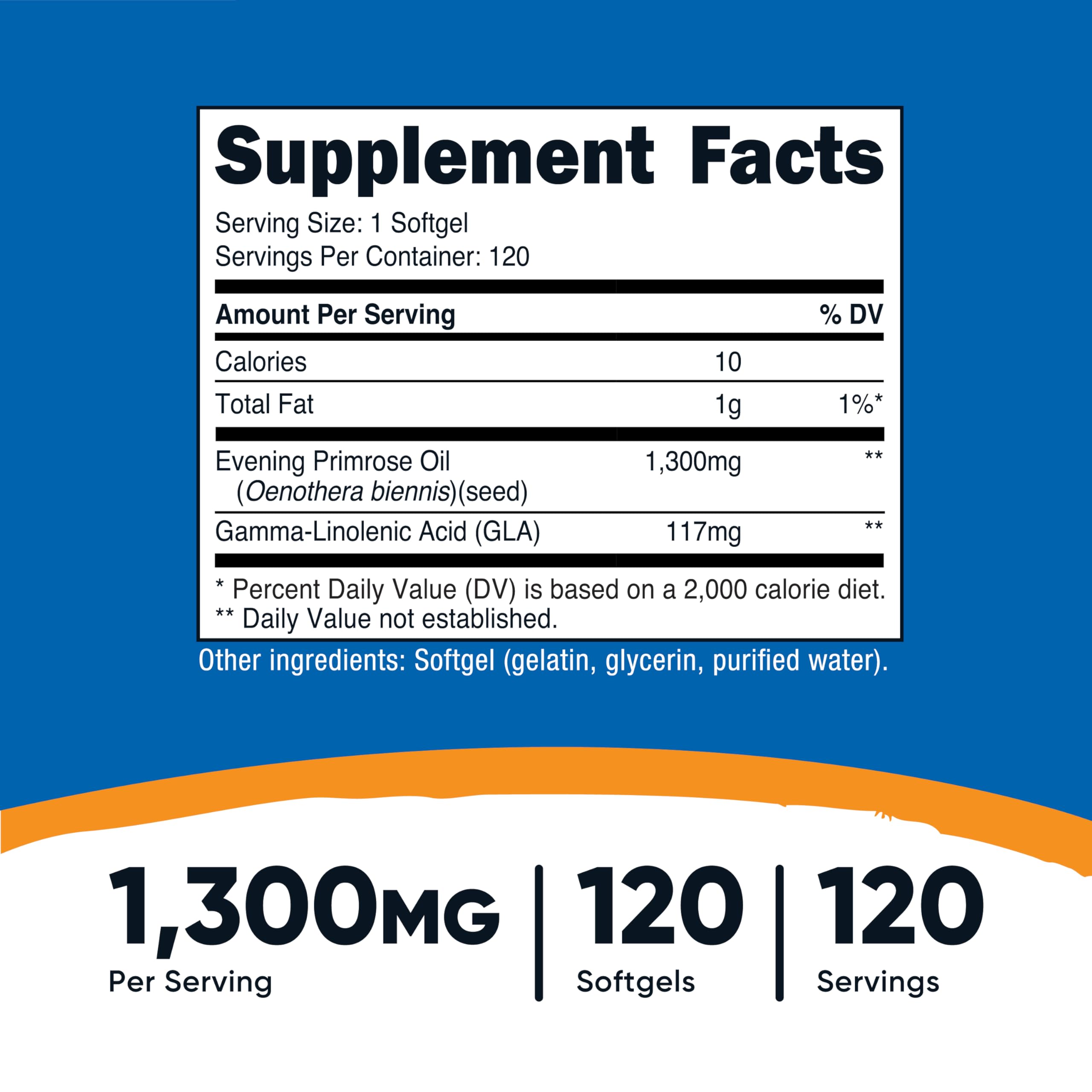 Nutricost Evening Primrose Oil 120 softgels bottle side view