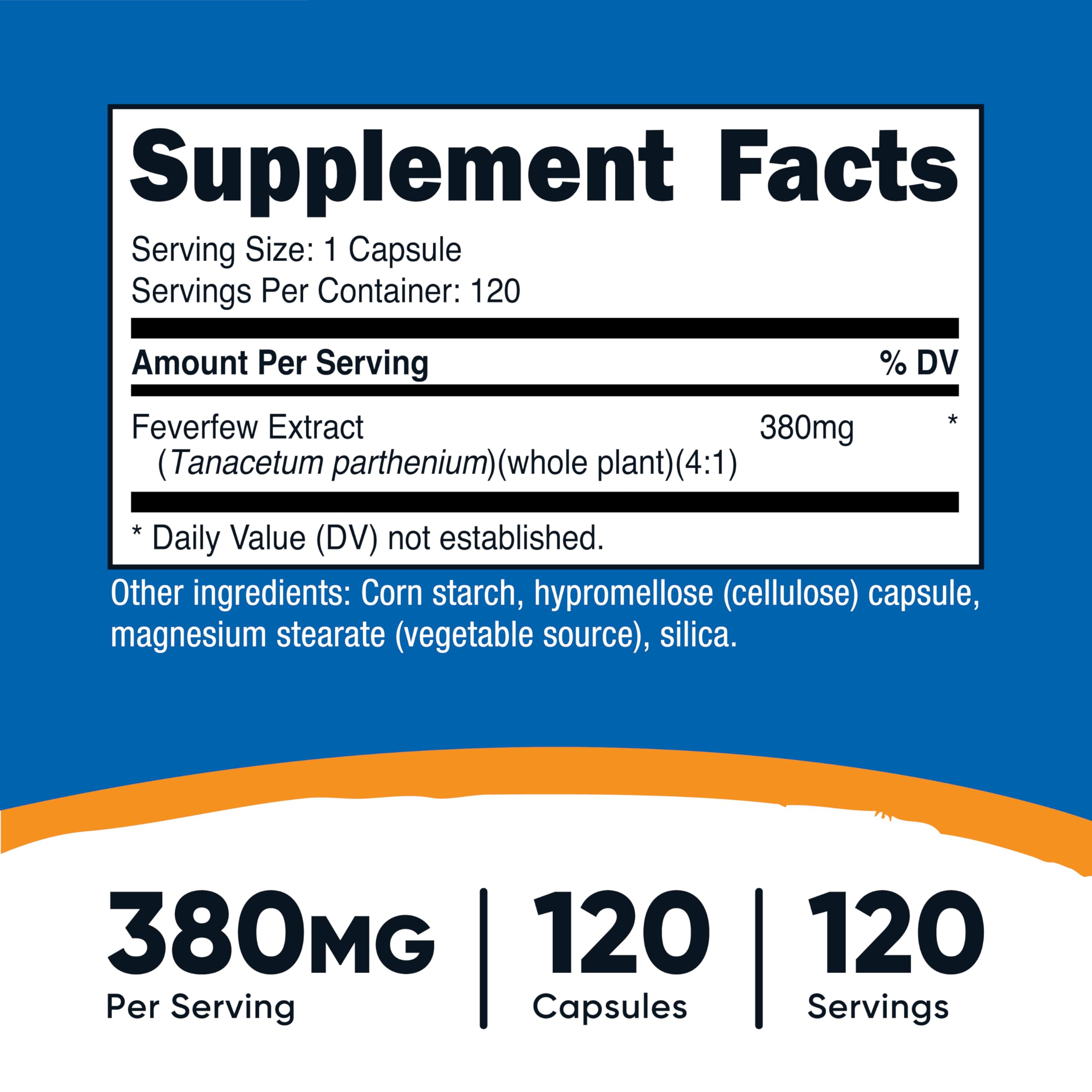 Nutricost Feverfew Supplement 380mg capsule close-up