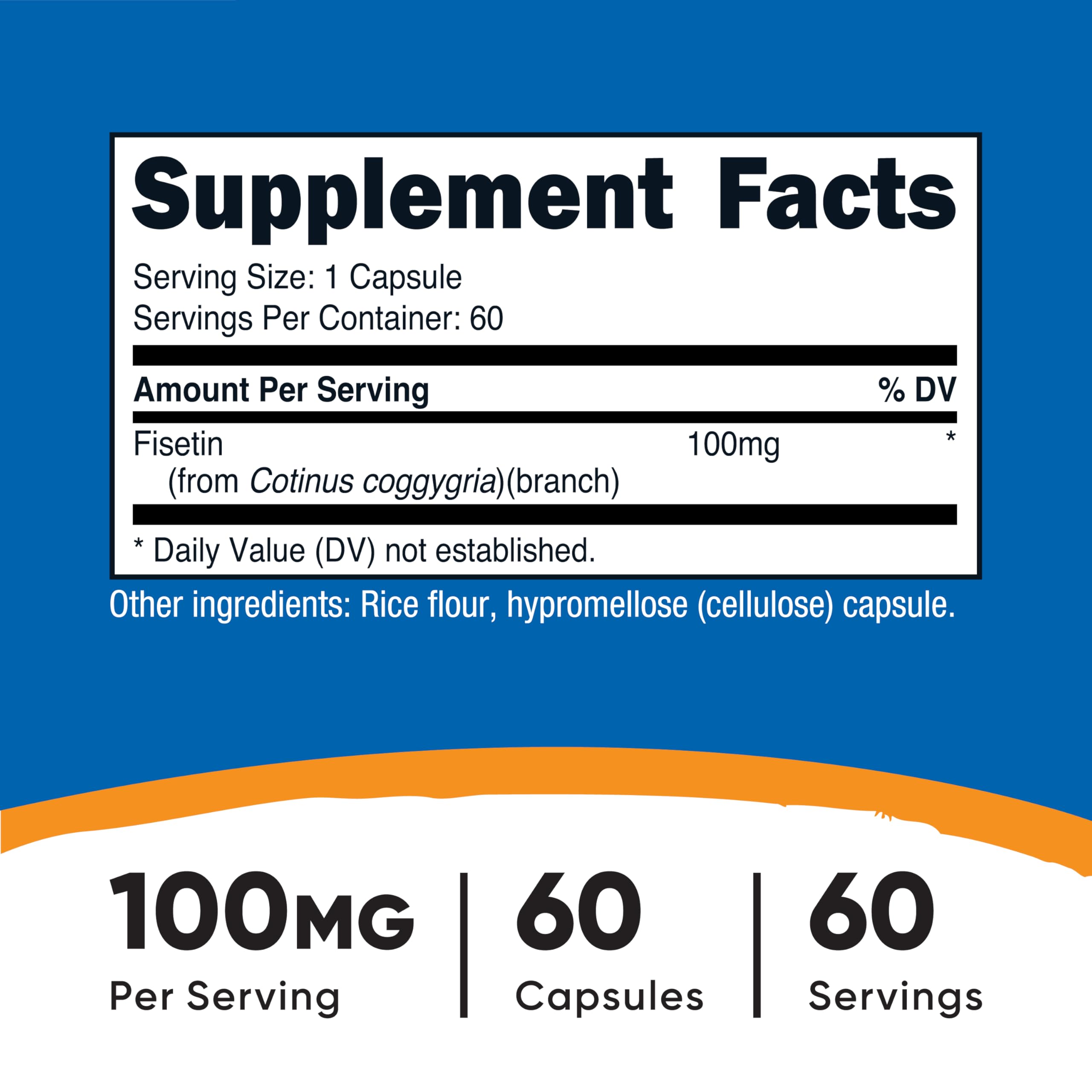 Nutricost Fisetin Capsules 100mg side view with label