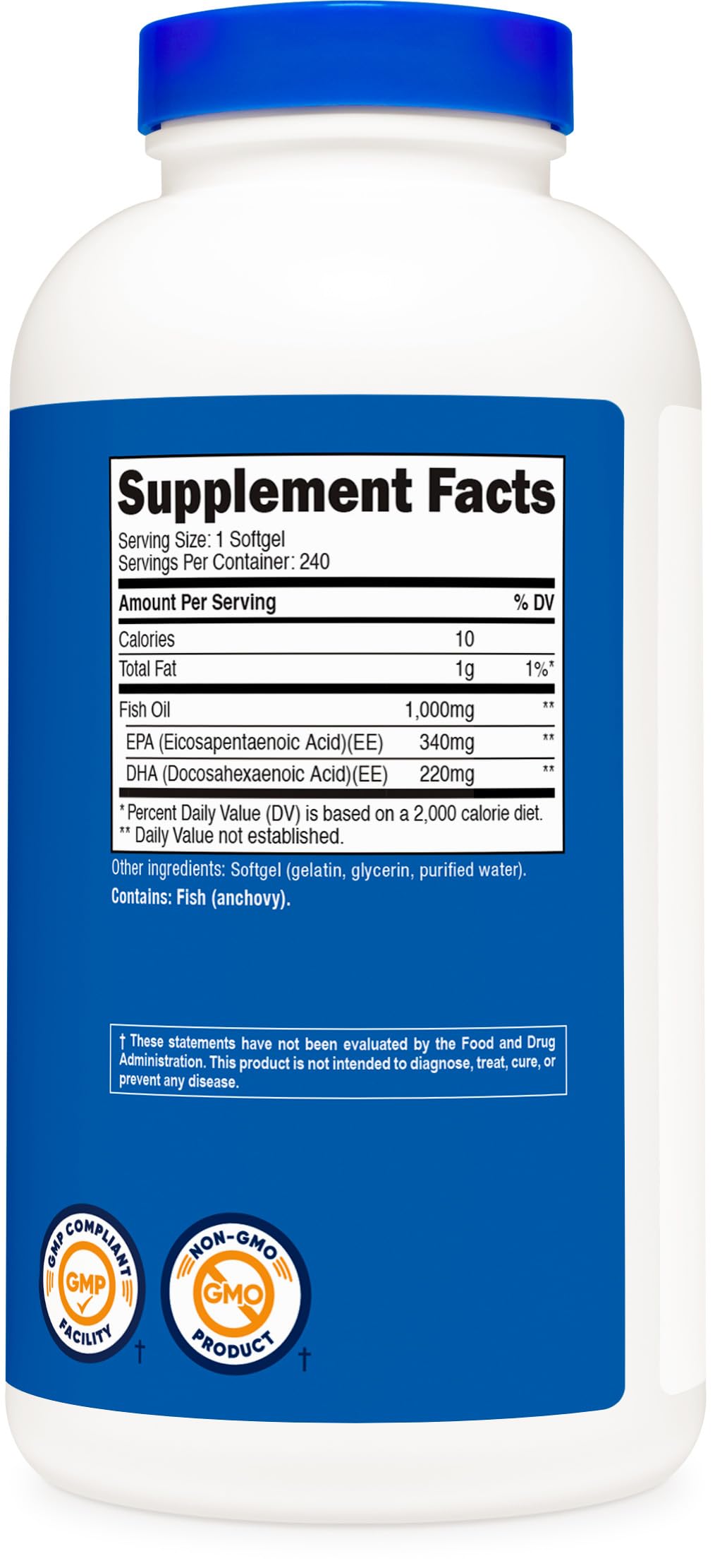 Nutricost Fish Oil Omega 3 Softgel Capsules on a wooden table