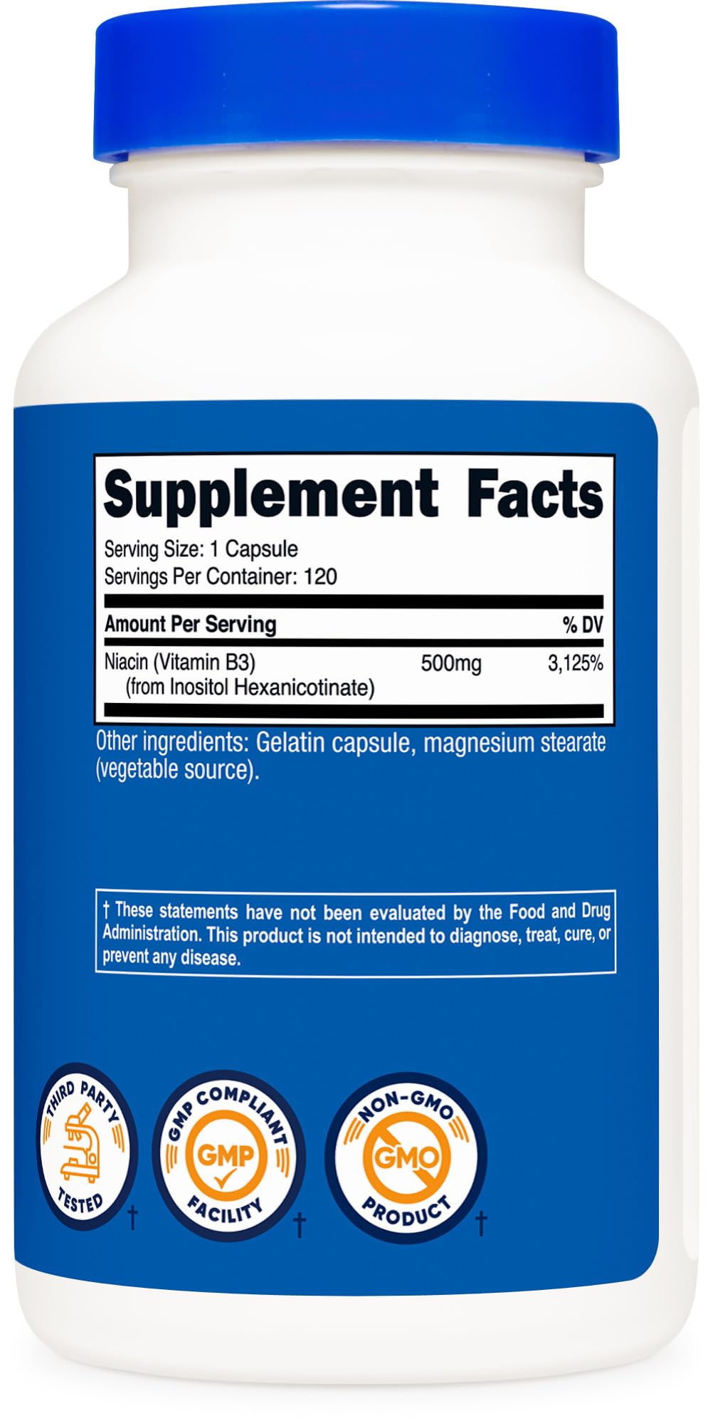 Nutricost Flush-Free Niacin ingredients list on packaging