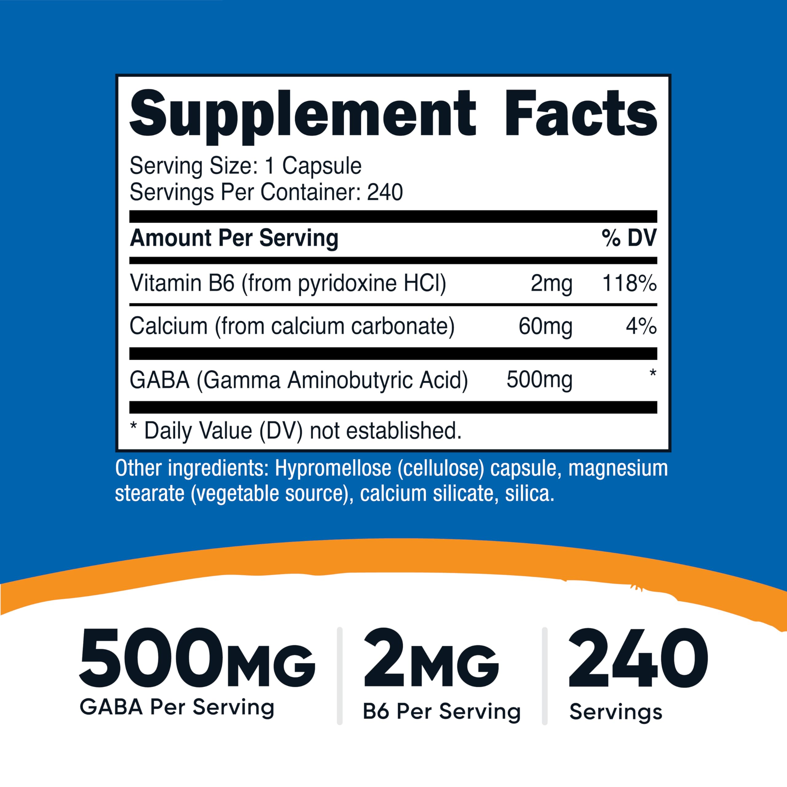 Nutricost GABA 500mg 240 Veggie Capsules side view