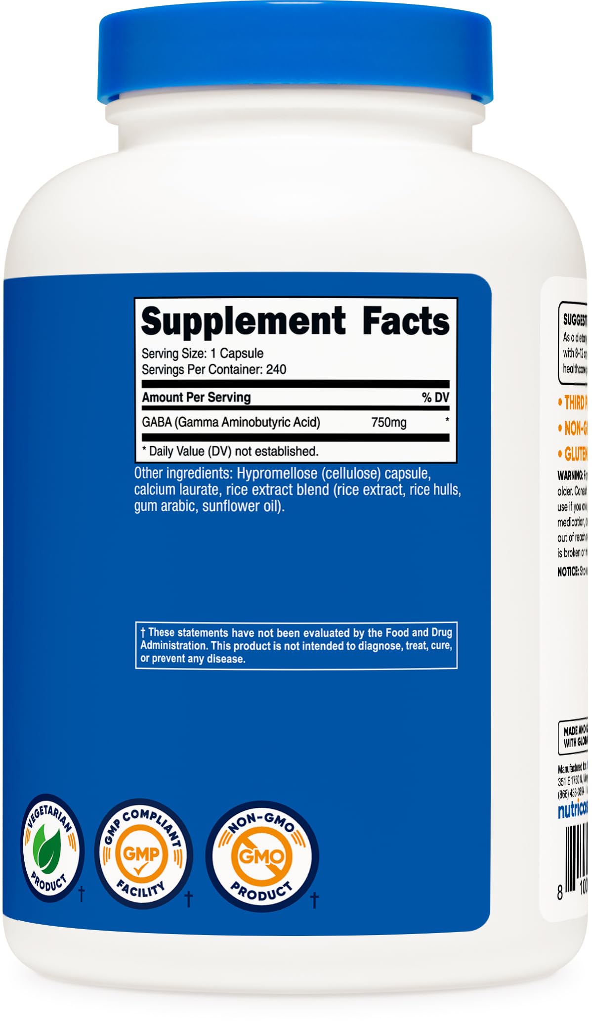Nutricost GABA supplement in a lifestyle setting with a glass of water