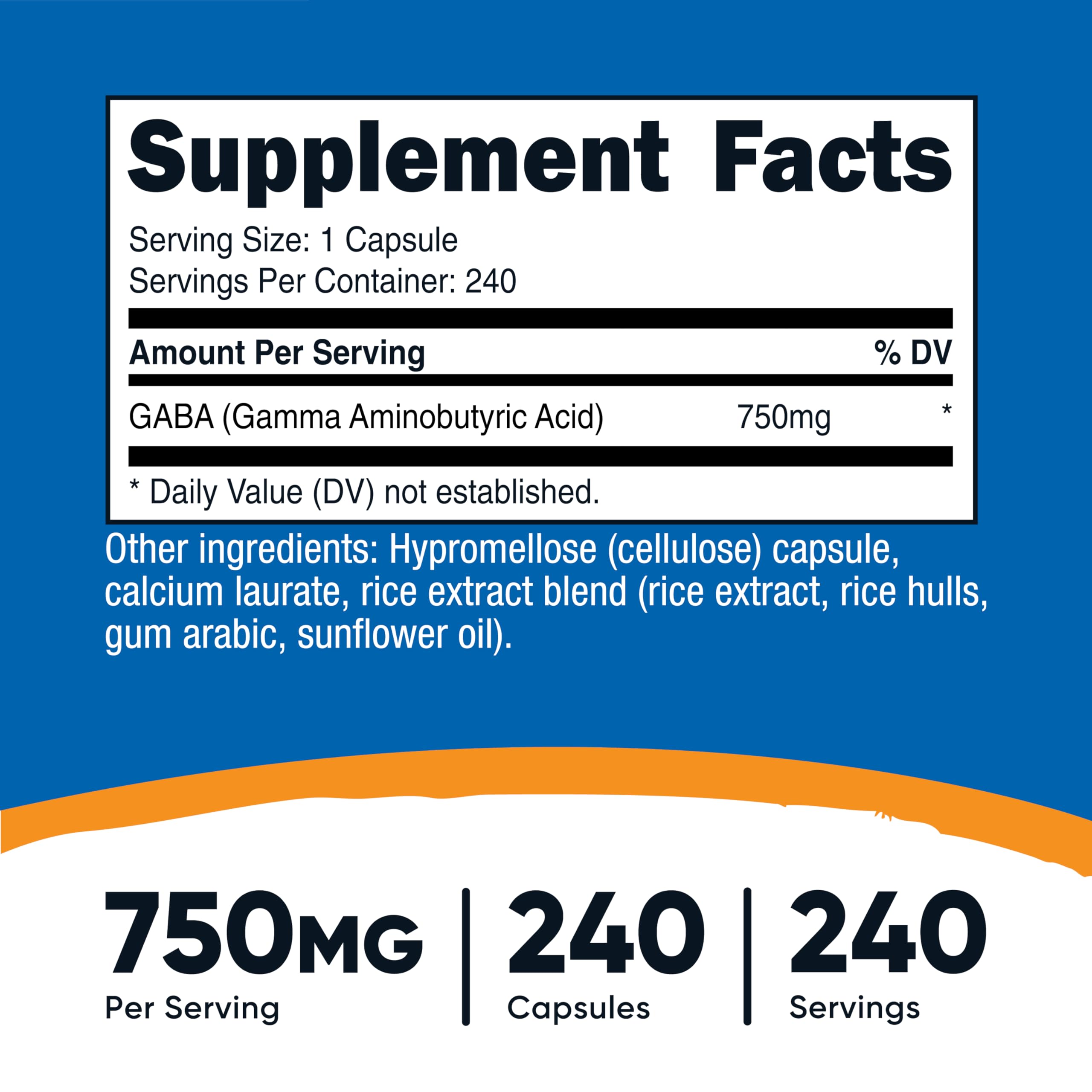 Nutricost GABA supplement side view showing capsule details