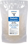 Nutricost Gelatin Size 1 Empty Capsules front view with packaging