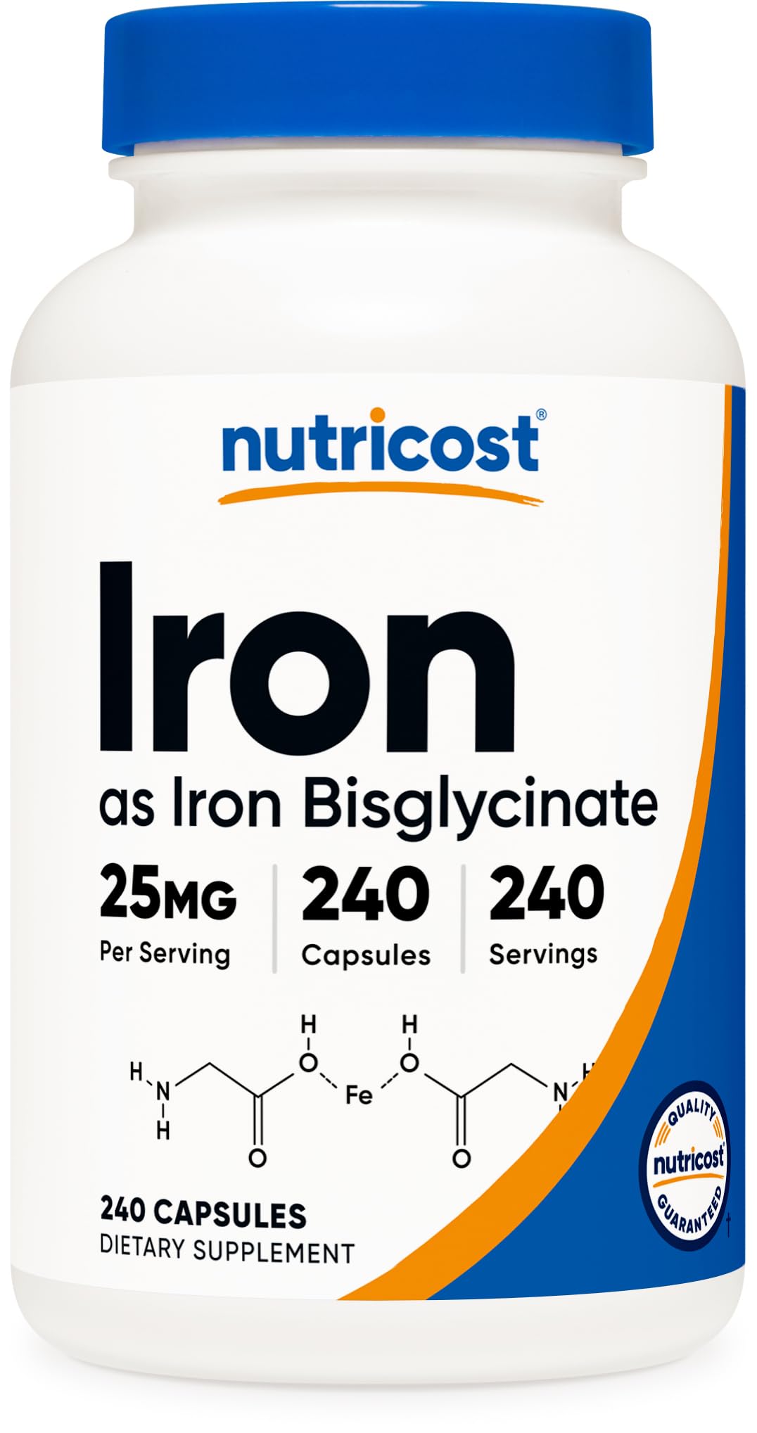 Nutricost Gentle Iron Bisglycinate 240 Capsules front view