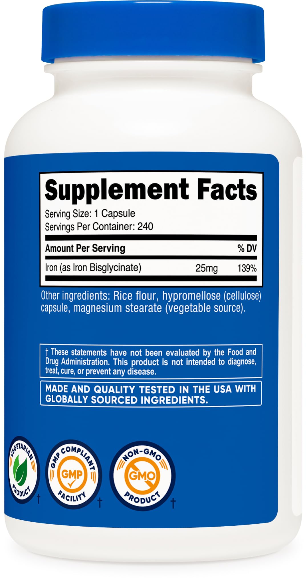 Nutricost Gentle Iron Bisglycinate bottle with a measuring spoon