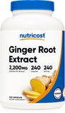 Nutricost Ginger Root Extract 550mg 240 Capsules front view