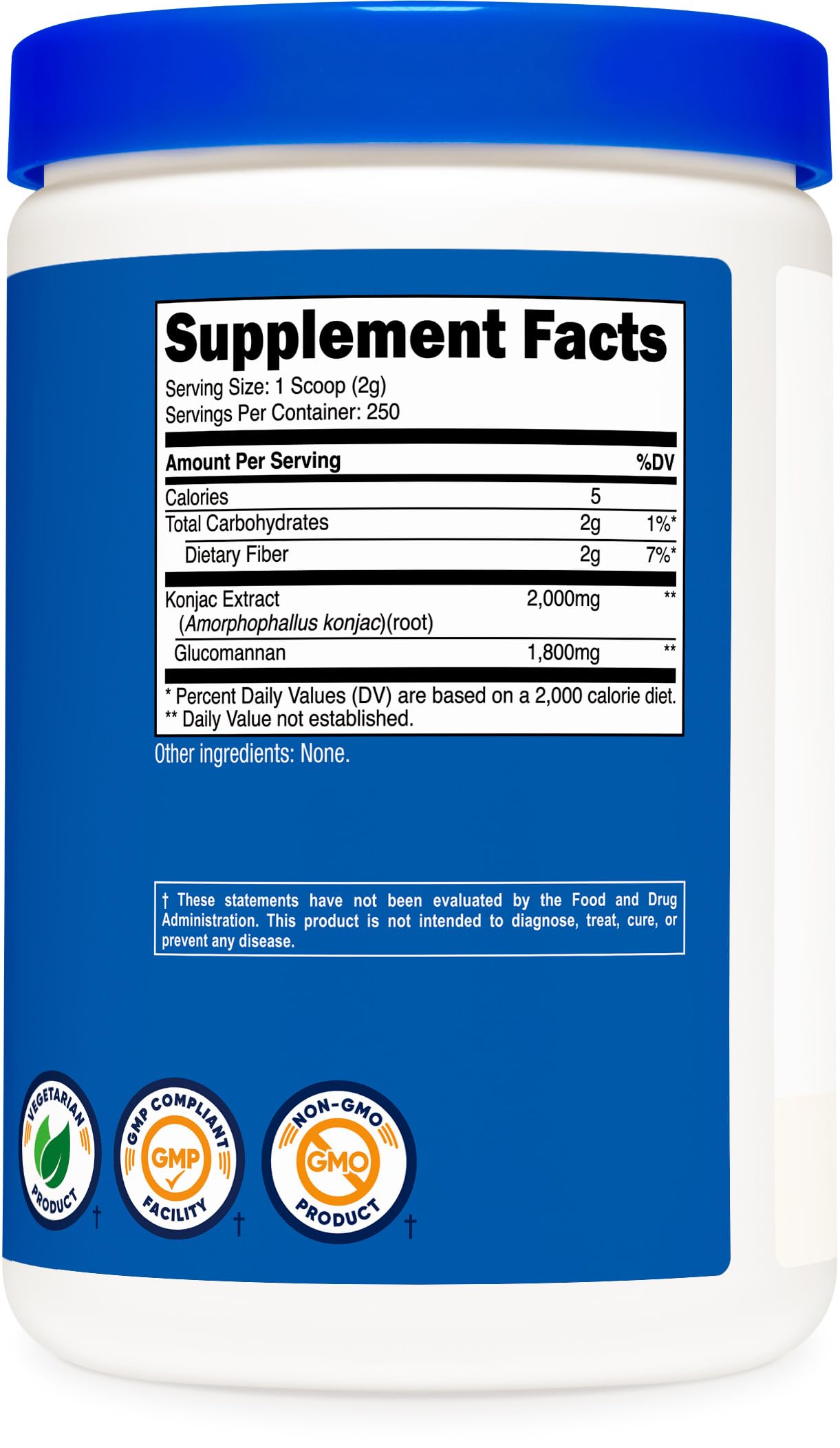 Nutricost Glucomannan Powder 500g nutrition label