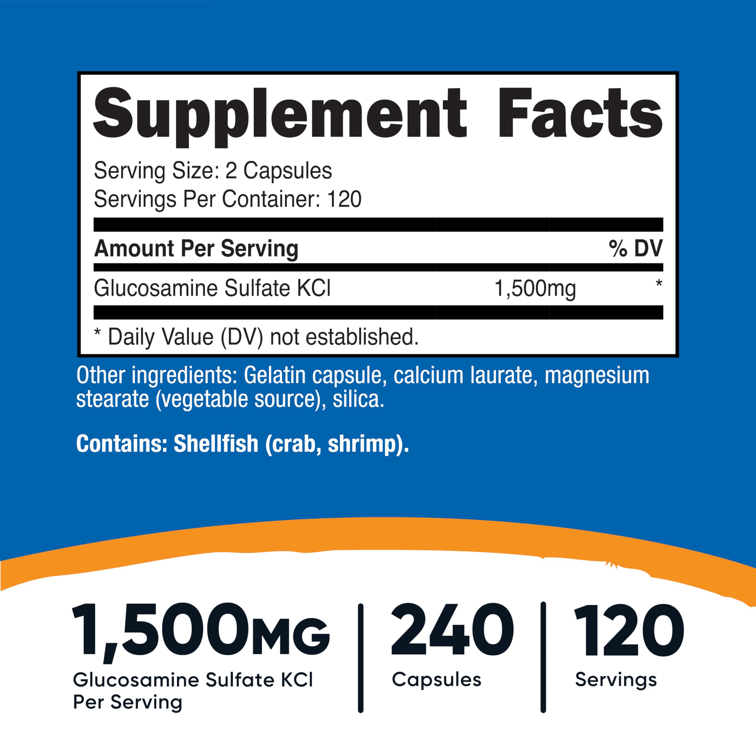 Nutricost Glucosamine Sulfate 240 Capsules bottle side view