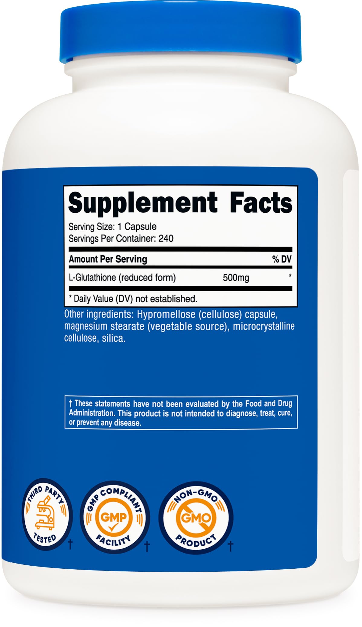 Nutricost Glutathione Capsules back view showing ingredients