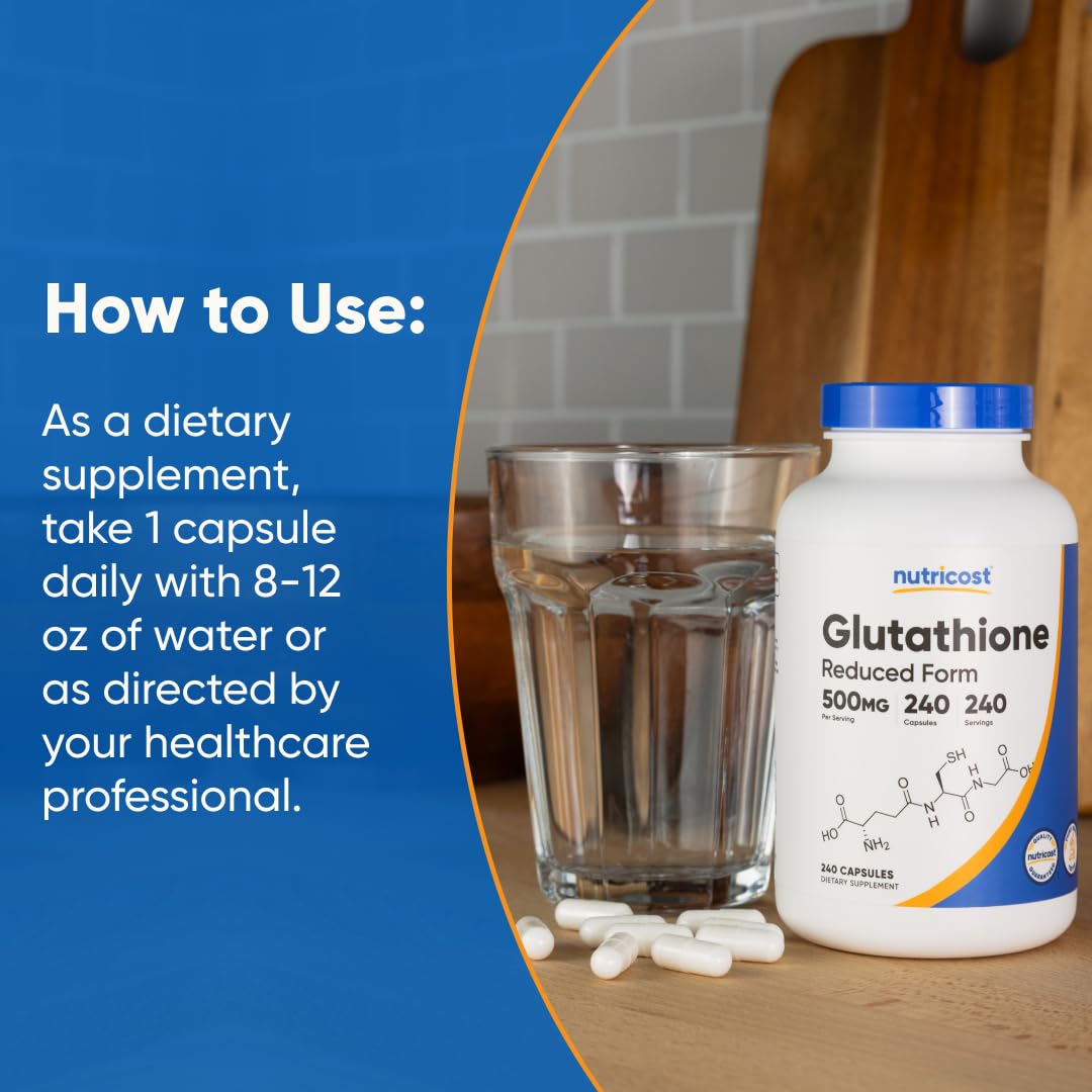 Nutricost Glutathione Capsules with a glass of water