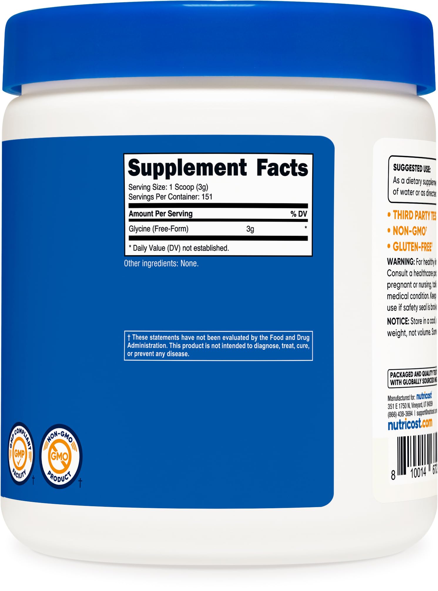 Nutricost Glycine Powder 1lb container top view