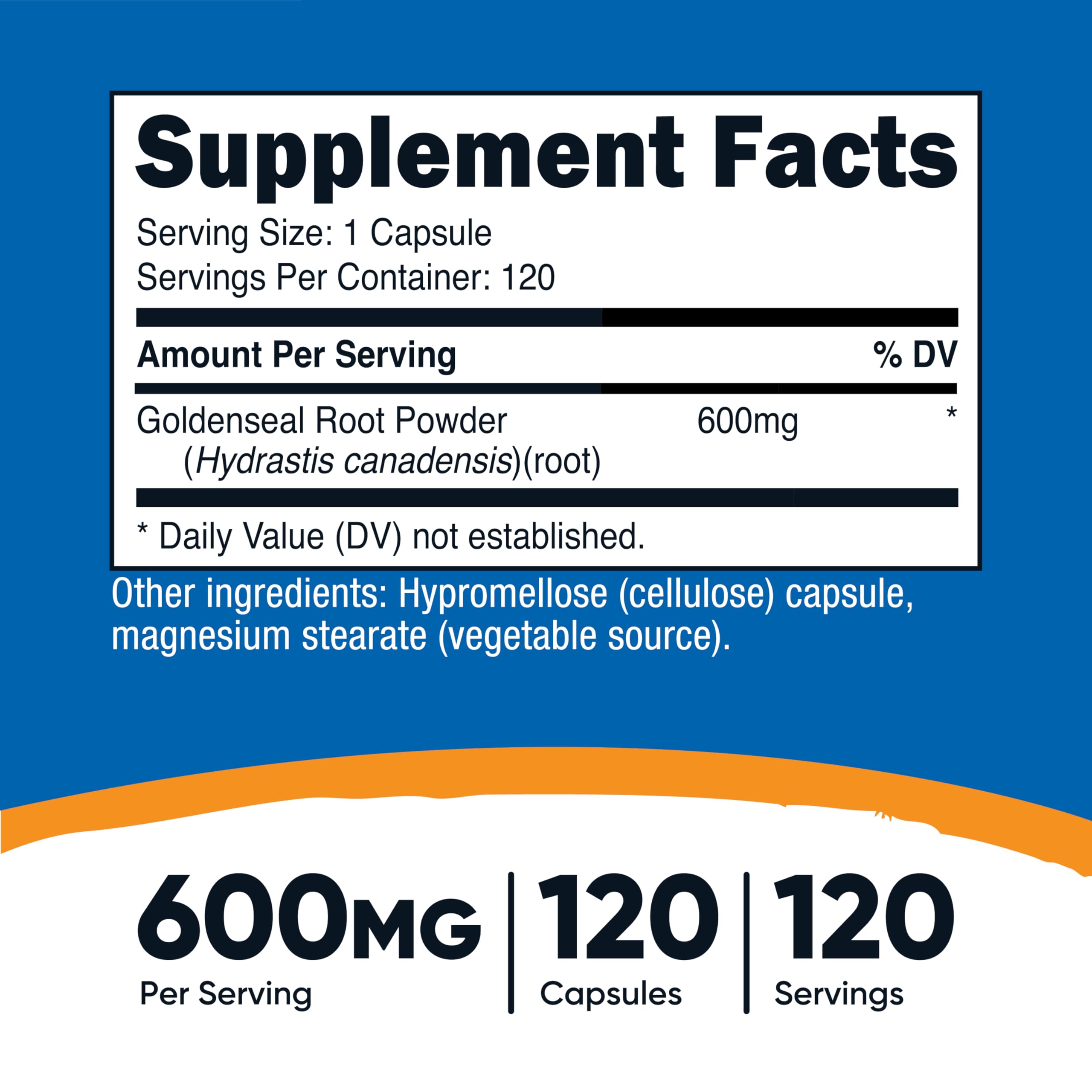 Nutricost Goldenseal Root 600mg Capsules side view