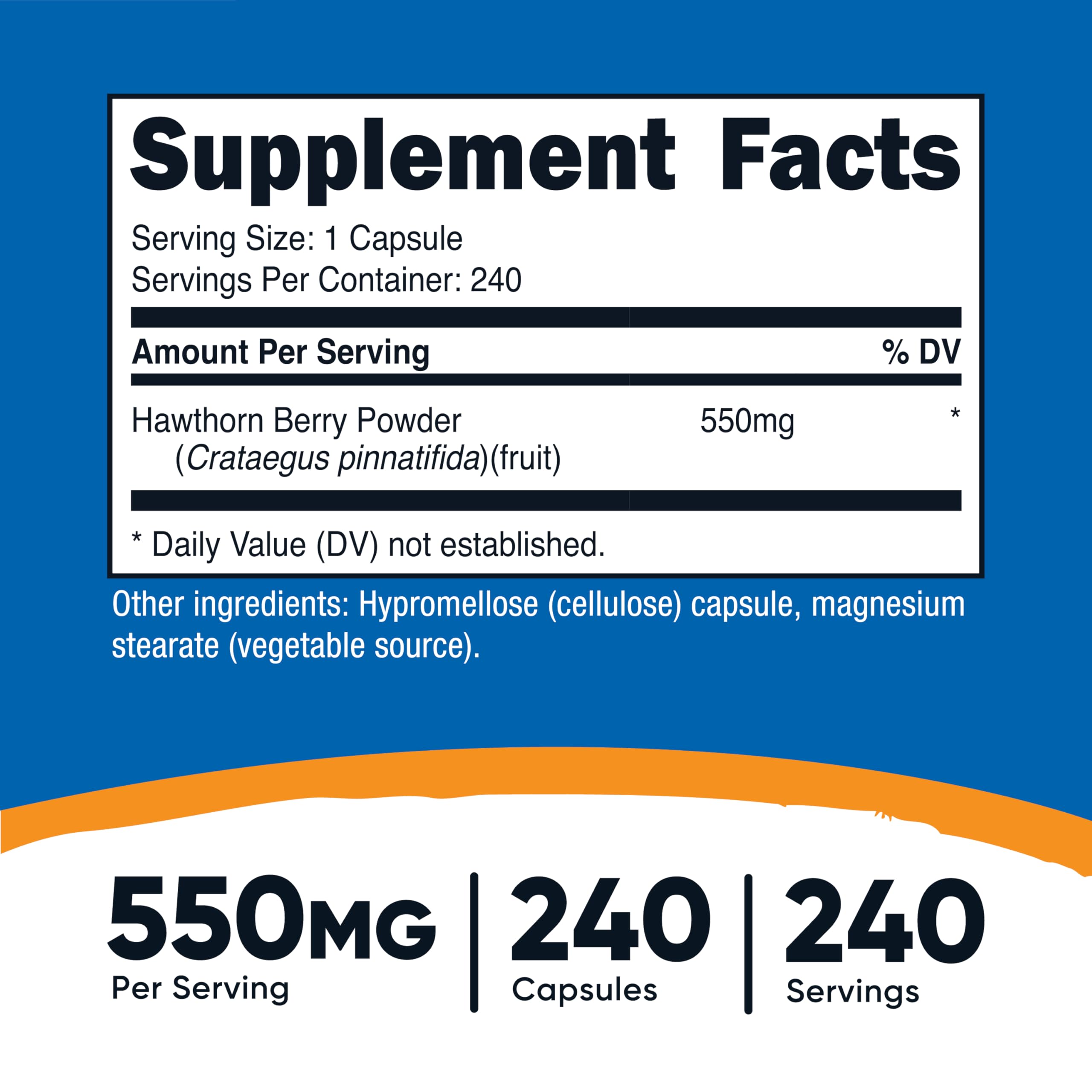 Nutricost Hawthorn Berry Supplement 240 vegetarian capsules side view