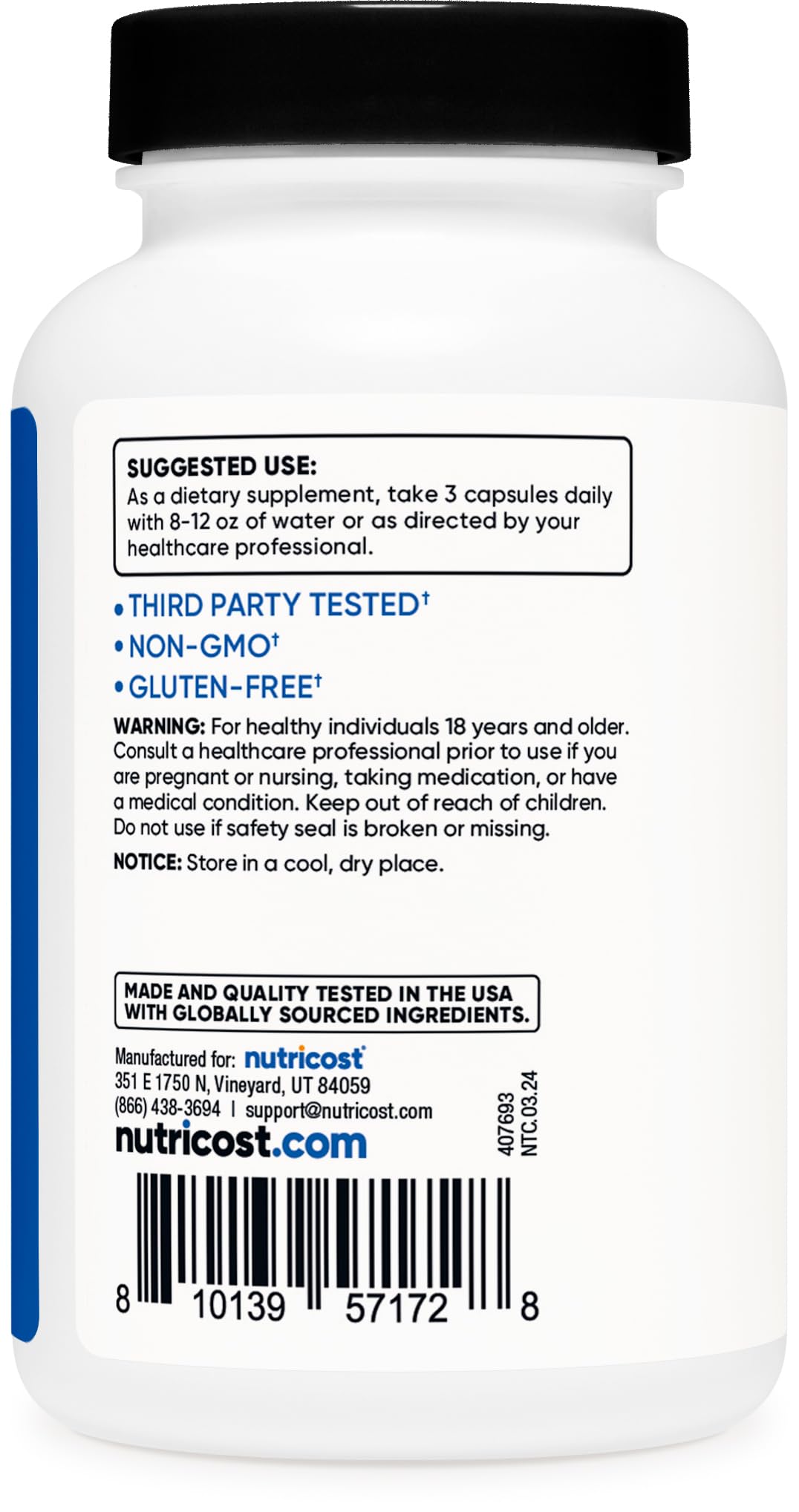 Nutricost HMB Calcium Capsules nutritional information