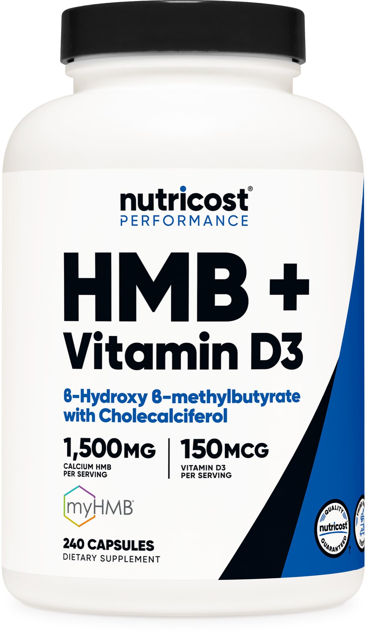 Nutricost HMB Vitamin D3 Supplement 240 capsules bottle front view