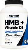 Nutricost HMB Vitamin D3 Supplement 240 capsules bottle front view