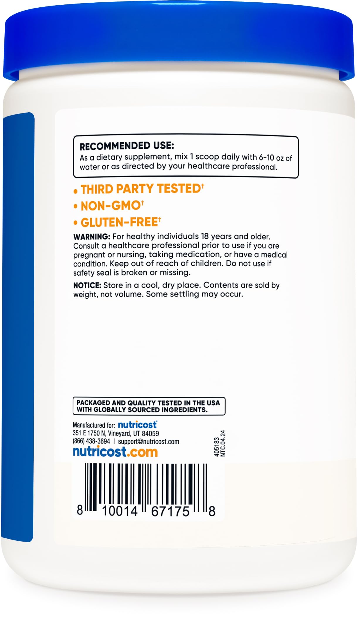 Nutricost Inositol Powder 454g in a glass with powder