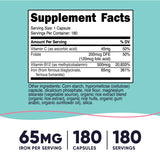 Nutricost Iron Supplement for Women 65mg 180 Capsules side view