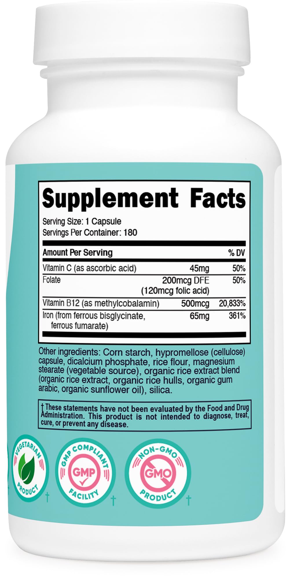 Nutricost Iron Supplement for Women 65mg ingredients list
