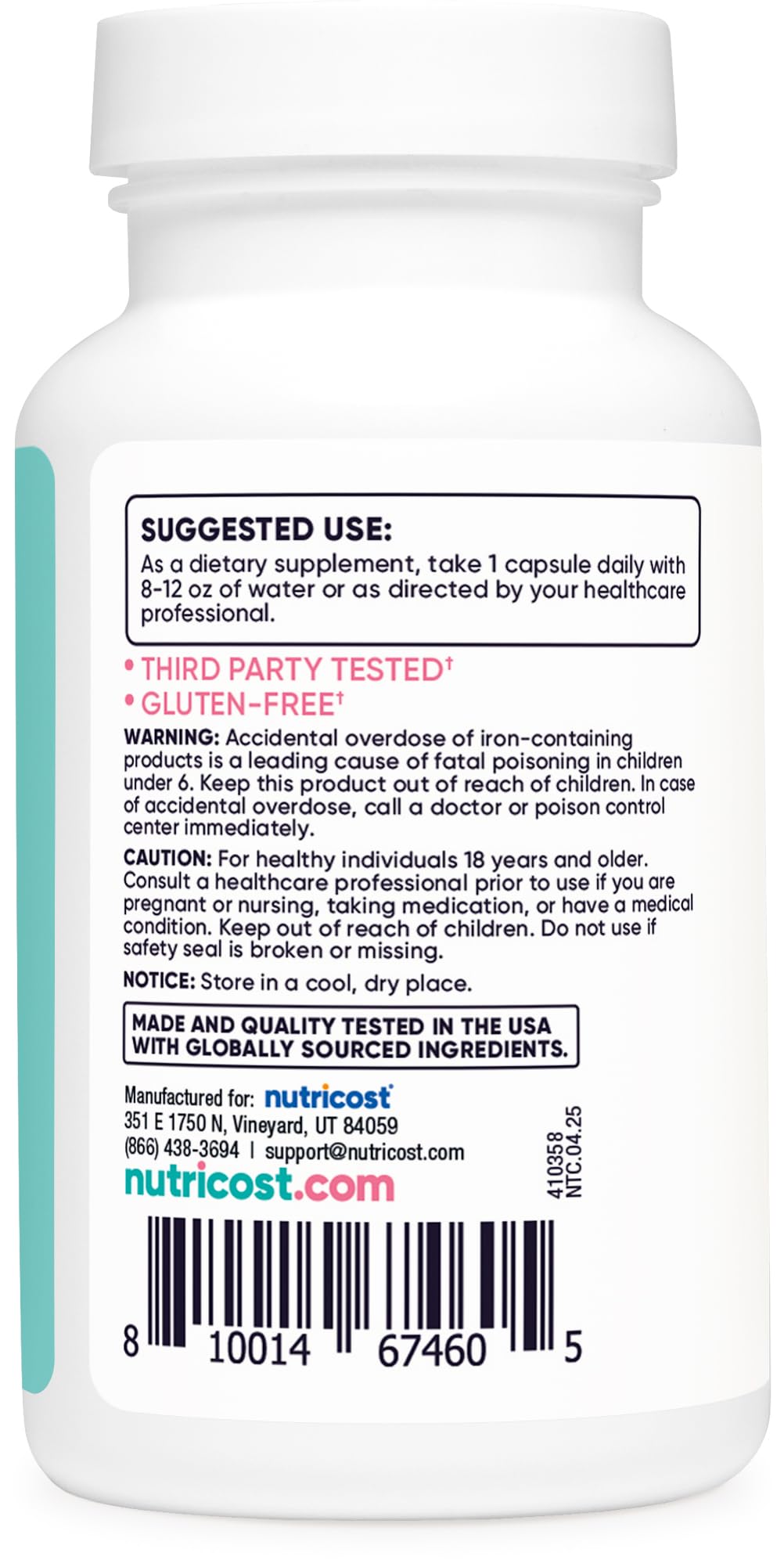Nutricost Iron Supplement for Women 65mg vegetable capsules