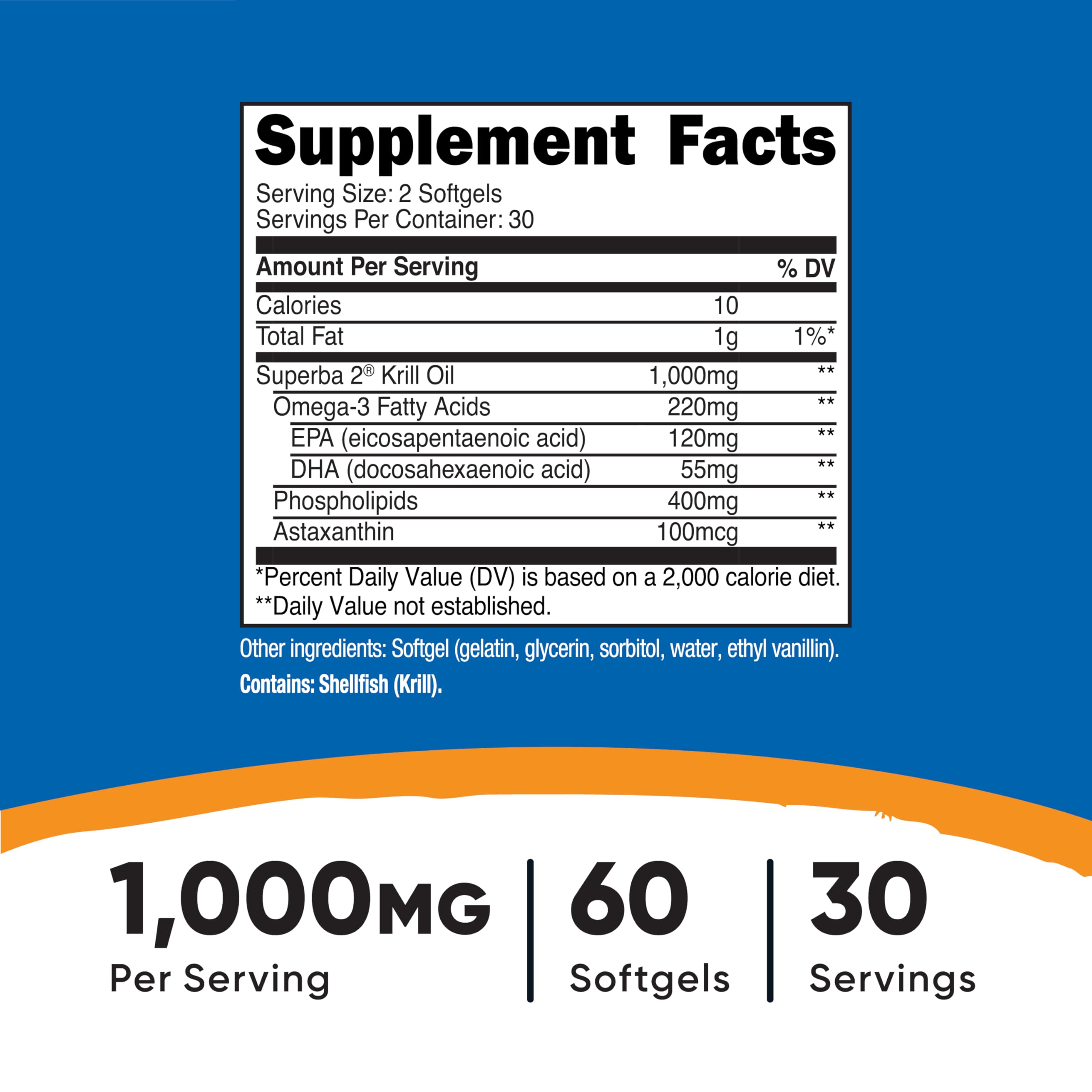 Nutricost Krill Oil Softgels 1000mg side view