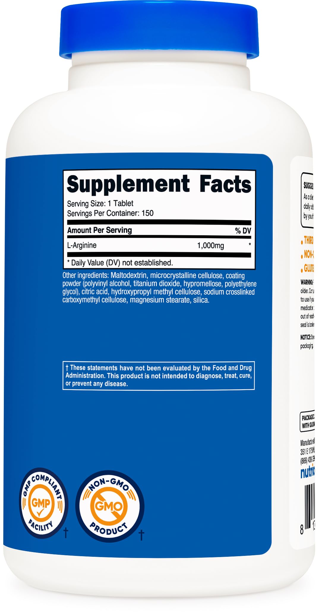 Nutricost L-Arginine 1000mg Tablets with a measuring spoon