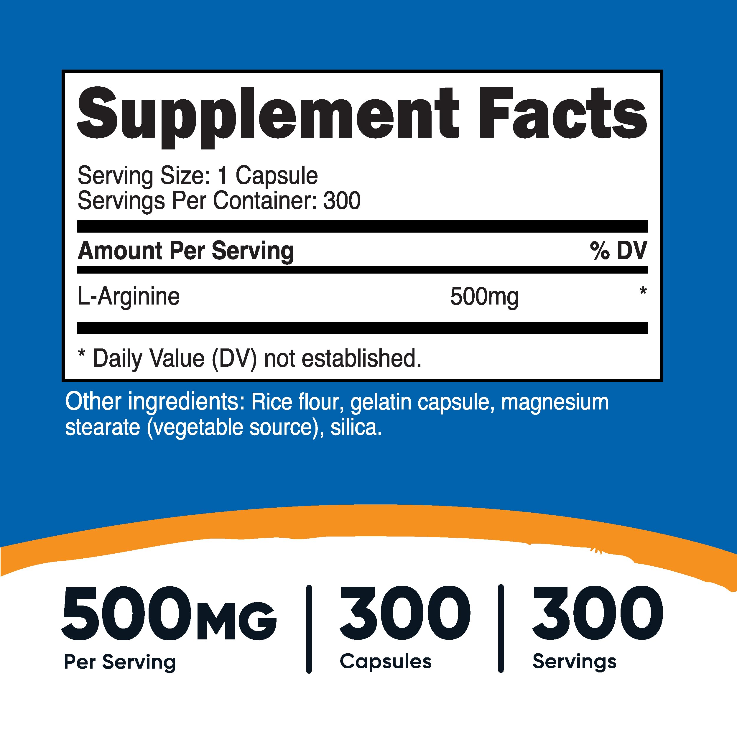 Nutricost L-Arginine 500mg capsules side view