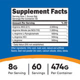 Nutricost L-Arginine Complex Powder 590g Blue Raspberry front view