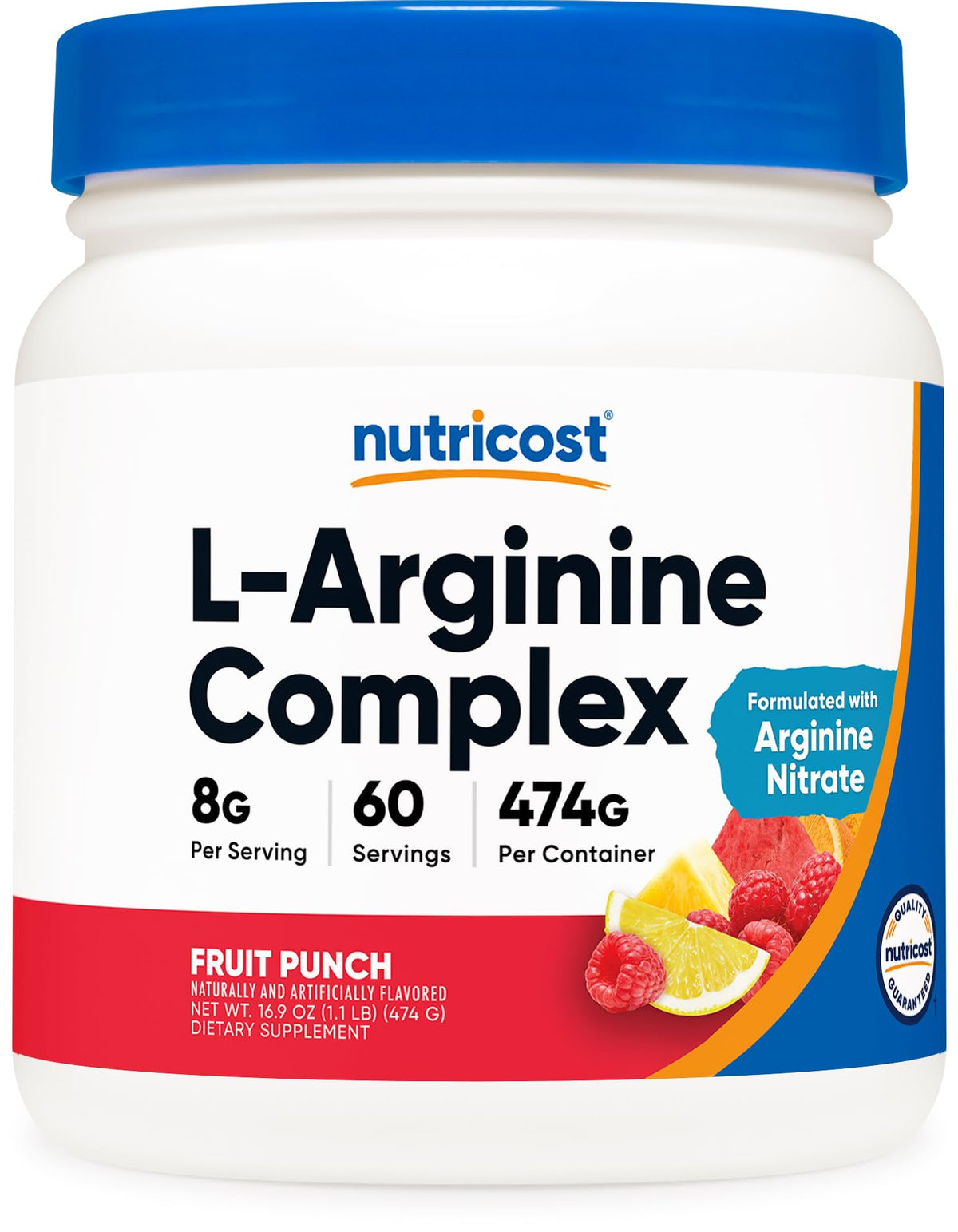Nutricost L-Arginine Complex Powder 590g Fruit Punch front view