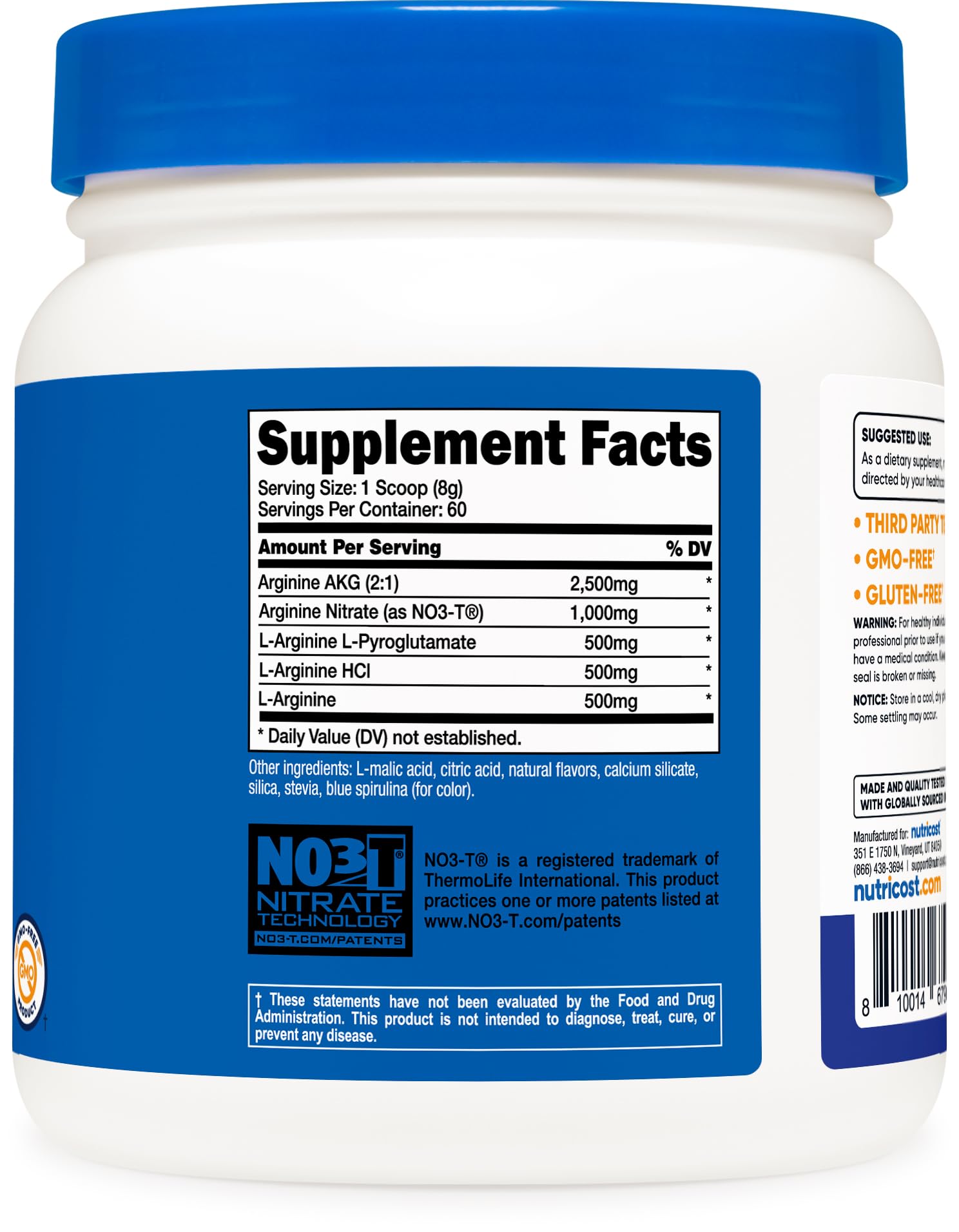 Nutricost L-Arginine Complex Powder 590g with serving scoop