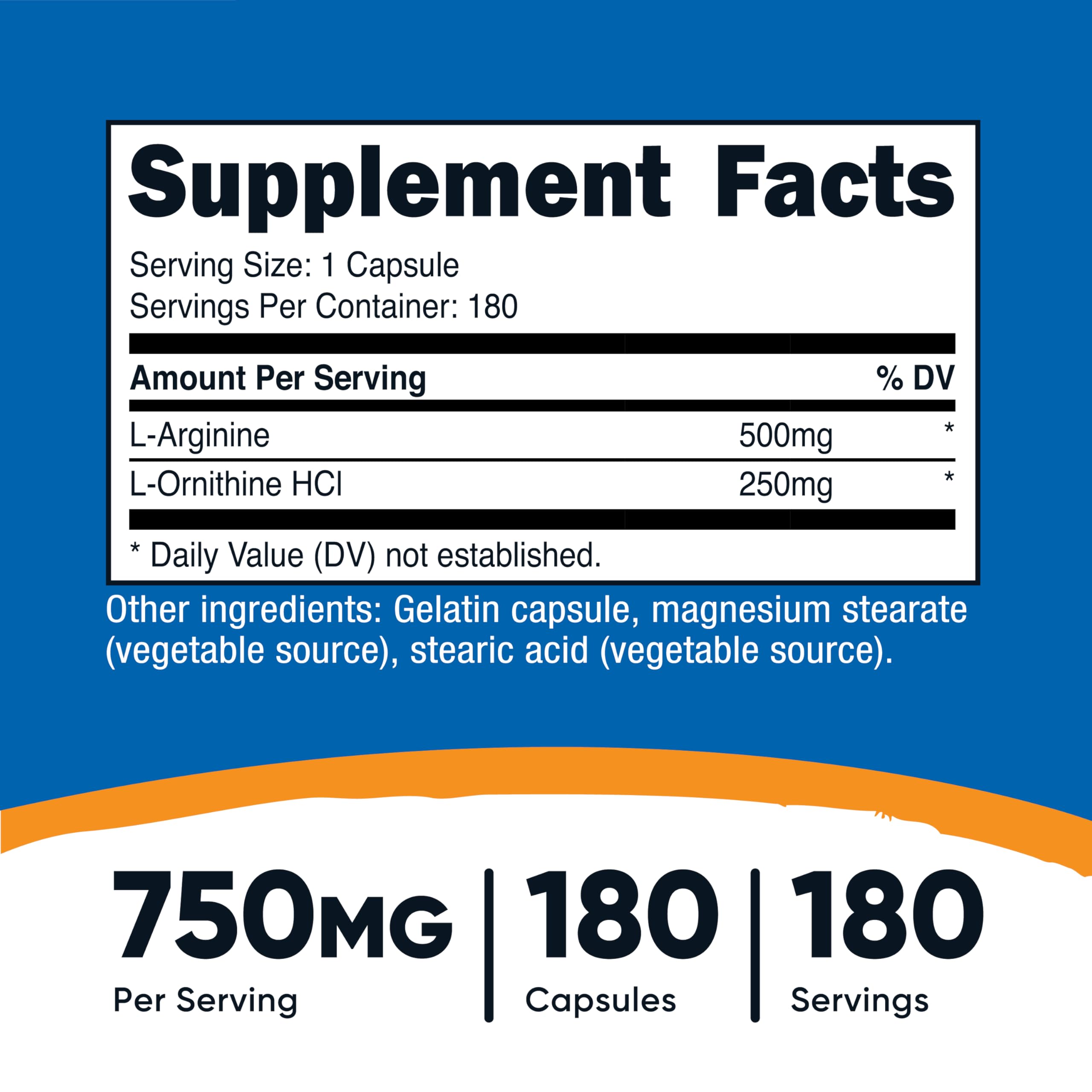 Nutricost L-Arginine & L-Ornithine capsules side view